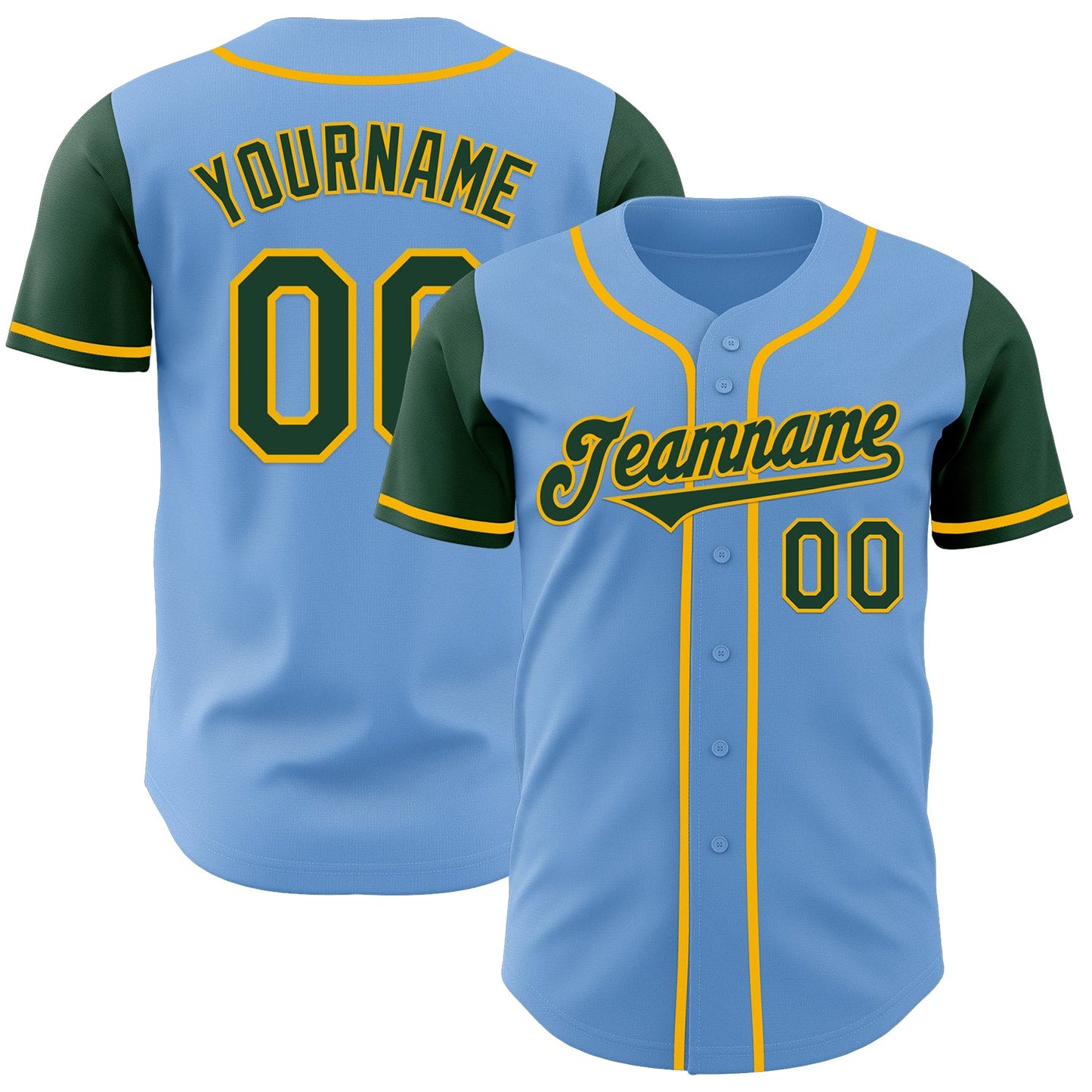 Custom Light Blue Green-Gold Authentic Two Tone Baseball Jersey - Sky-Custom