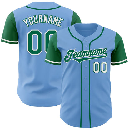 Custom Light Blue Kelly Green-White Authentic Two Tone Baseball Jersey - Sky-Custom