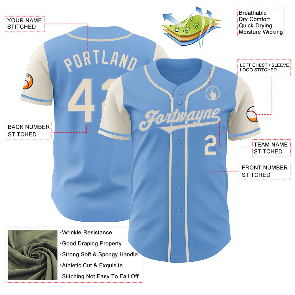 Custom Light Blue Cream Authentic Two Tone Baseball Jersey - Sky-Custom