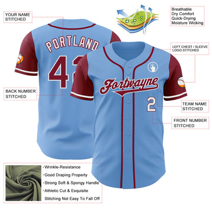 Custom Light Blue Crimson-White Authentic Two Tone Baseball Jersey - Sky-Custom