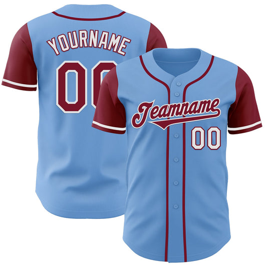 Custom Light Blue Crimson-White Authentic Two Tone Baseball Jersey - Sky-Custom