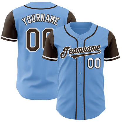 Custom Light Blue Brown-White Authentic Two Tone Baseball Jersey - Sky-Custom