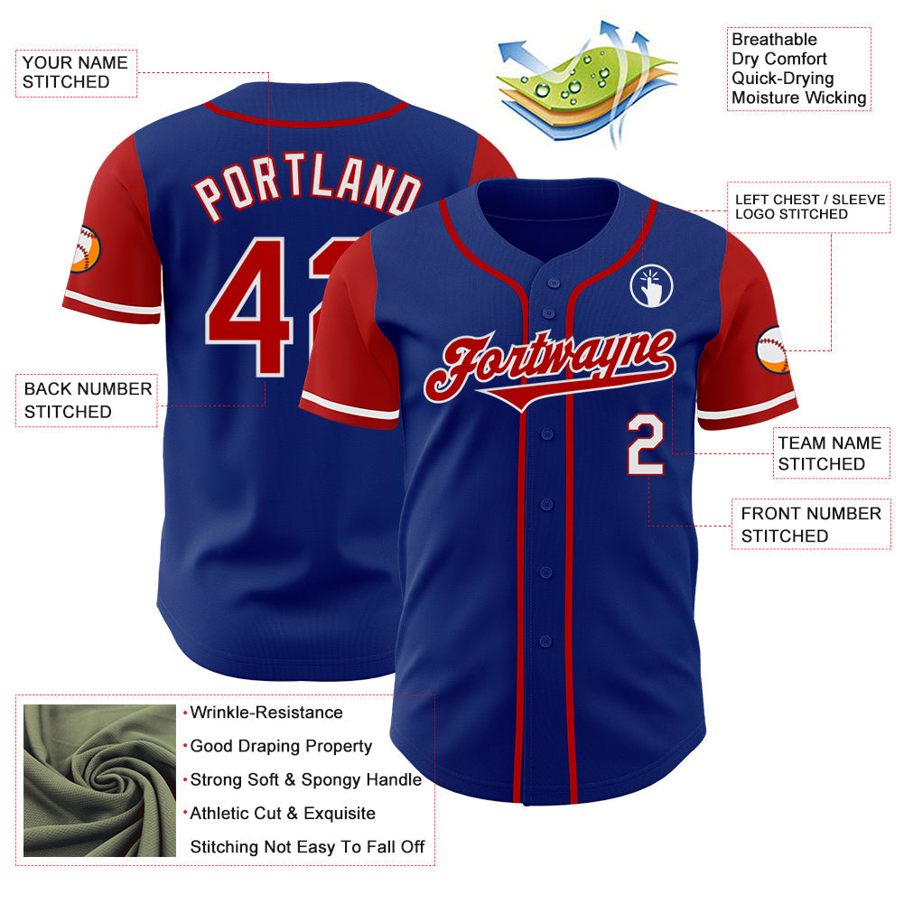Custom Royal Red-White Authentic Two Tone Baseball Jersey - Sky-Custom