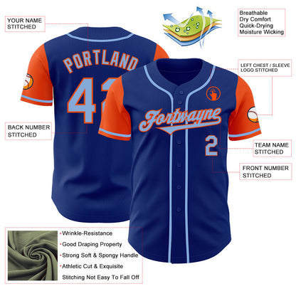 Custom Royal Light Blue-Orange Authentic Two Tone Baseball Jersey - Sky-Custom