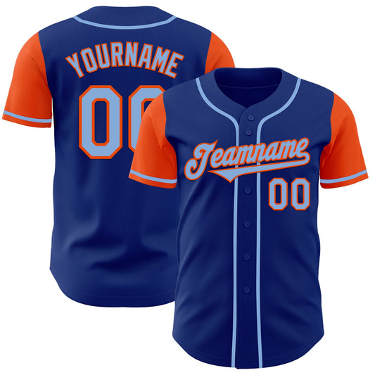 Custom Royal Light Blue-Orange Authentic Two Tone Baseball Jersey - Sky-Custom