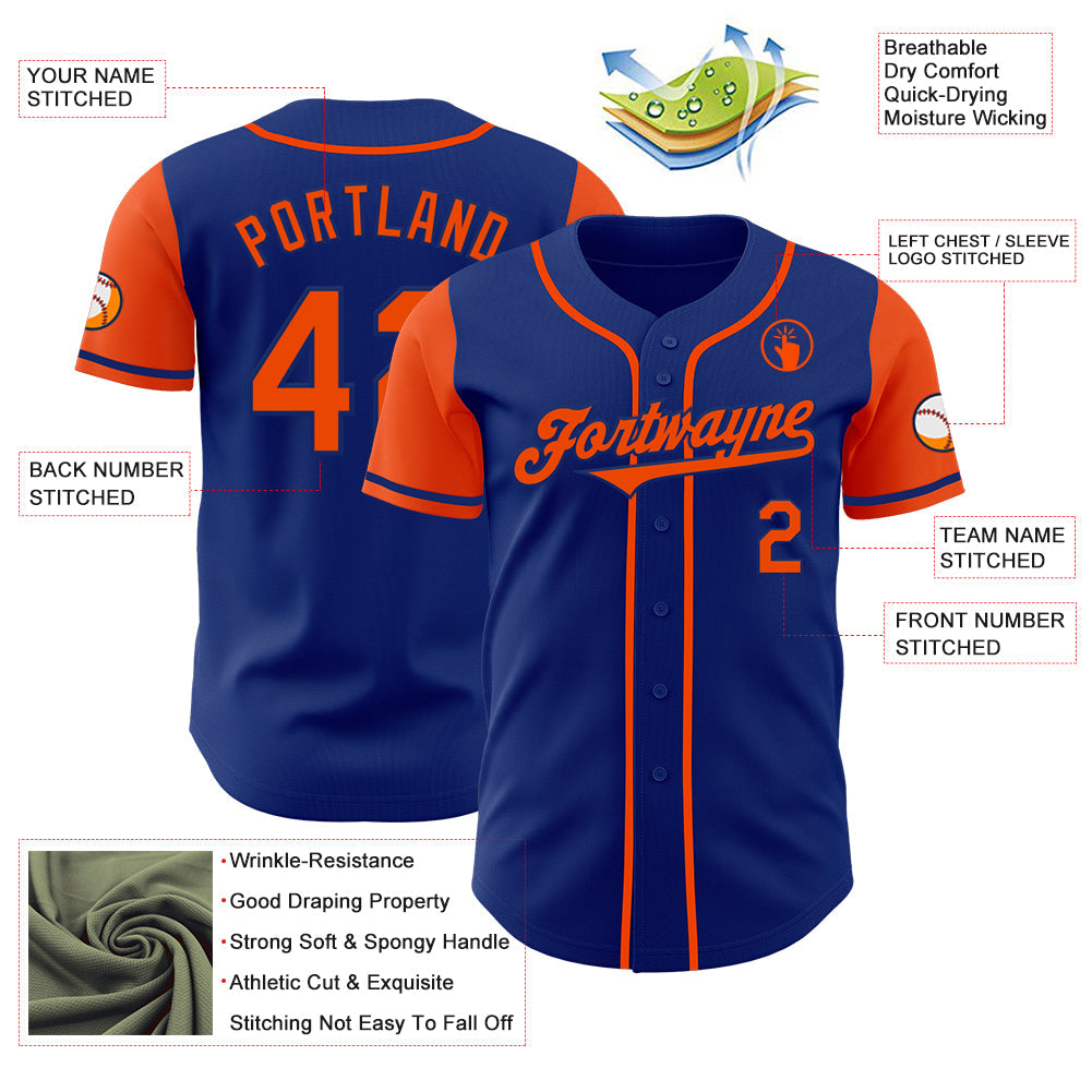 Custom Royal Orange Authentic Two Tone Baseball Jersey - Sky-Custom