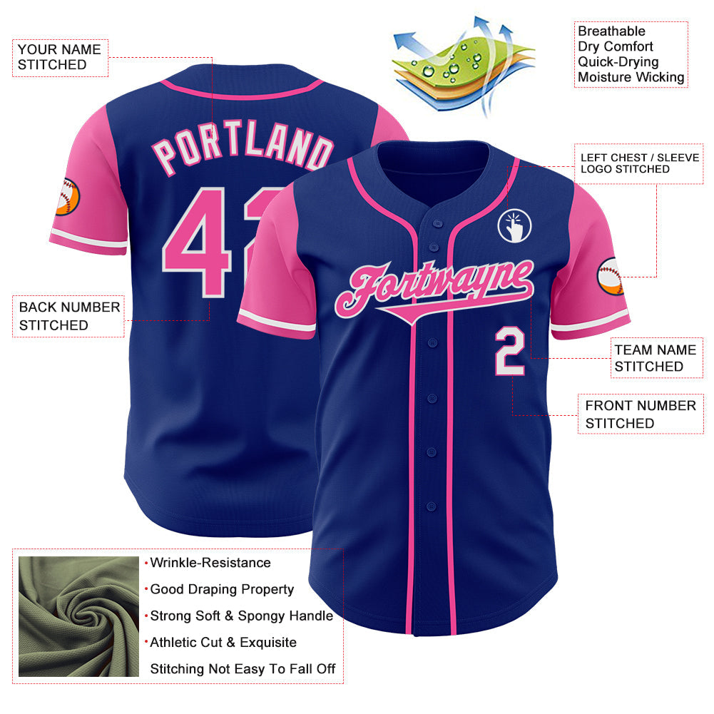Custom Royal Pink-White Authentic Two Tone Baseball Jersey - Sky-Custom