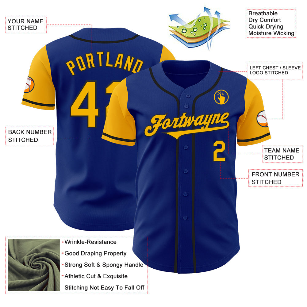 Custom Royal Gold-Black Authentic Two Tone Baseball Jersey - Sky-Custom