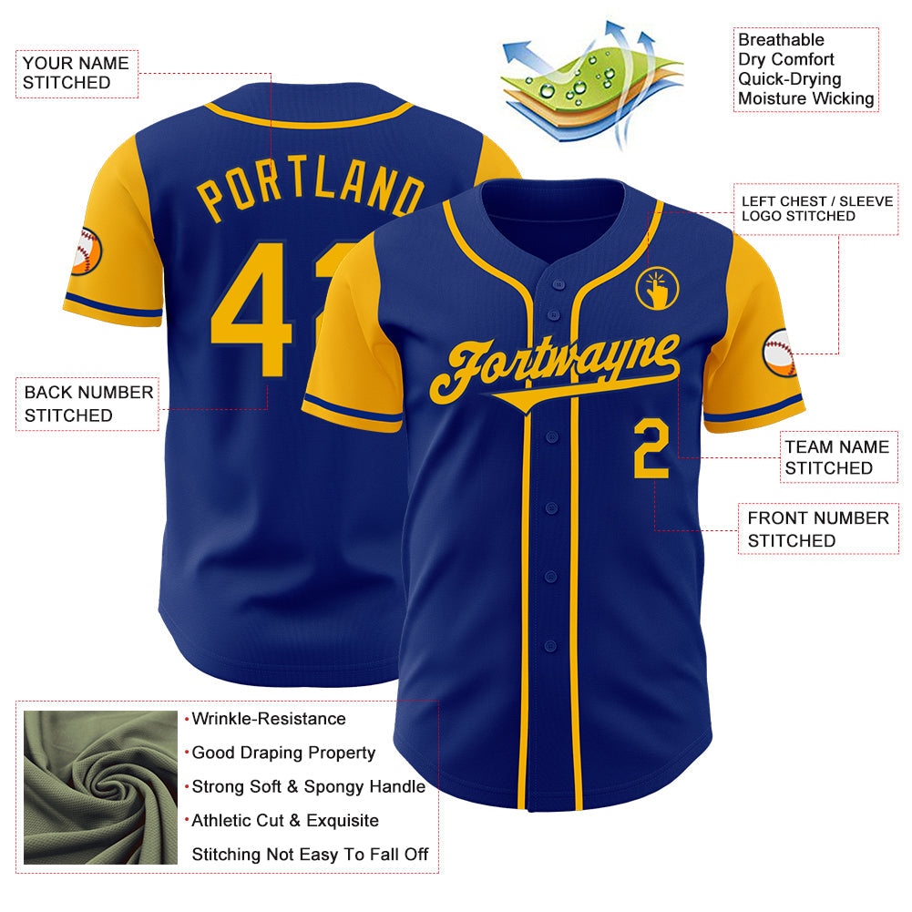 Custom Royal Gold Authentic Two Tone Baseball Jersey - Sky-Custom