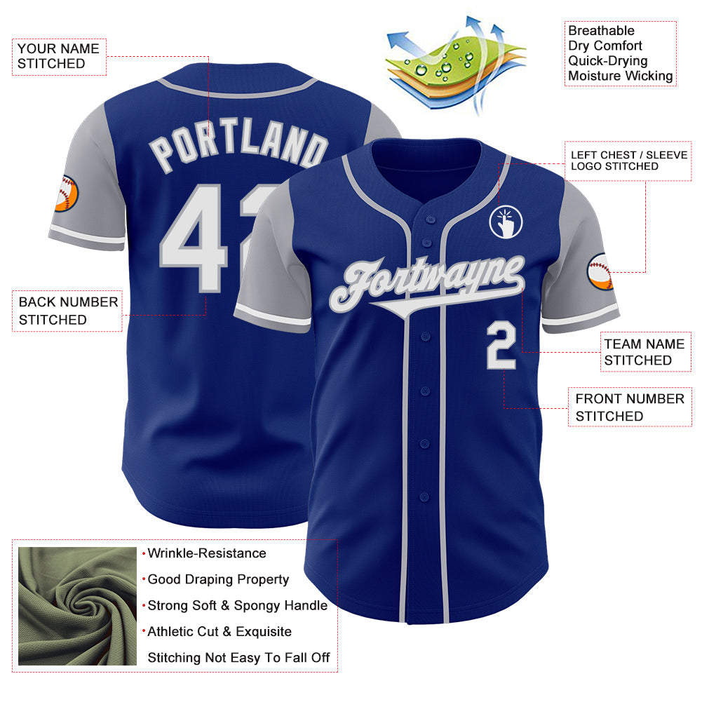 Custom Royal White-Gray Authentic Two Tone Baseball Jersey - Sky-Custom