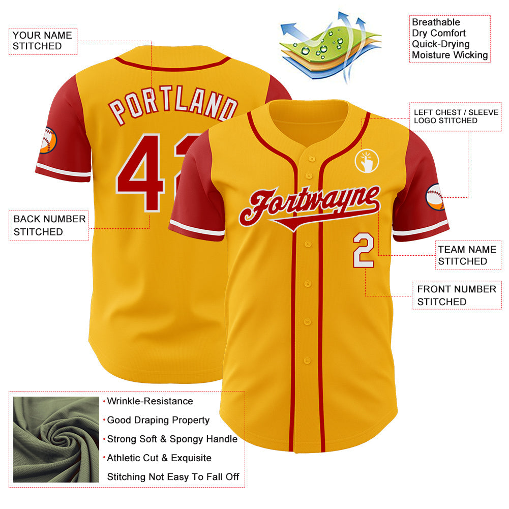 Custom Gold Red-White Authentic Two Tone Baseball Jersey - Sky-Custom