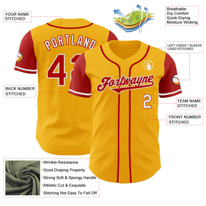 Custom Gold Red-White Authentic Two Tone Baseball Jersey - Sky-Custom
