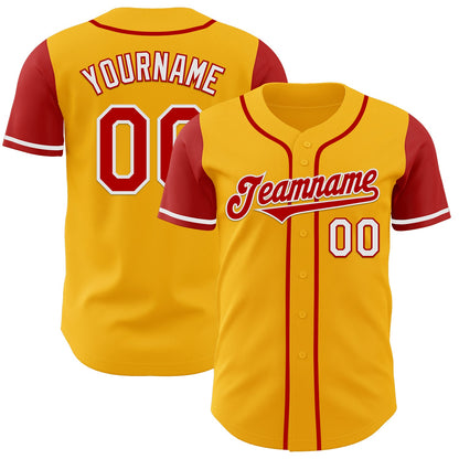 Custom Gold Red-White Authentic Two Tone Baseball Jersey - Sky-Custom