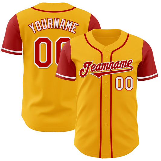 Custom Gold Red-White Authentic Two Tone Baseball Jersey - Sky-Custom