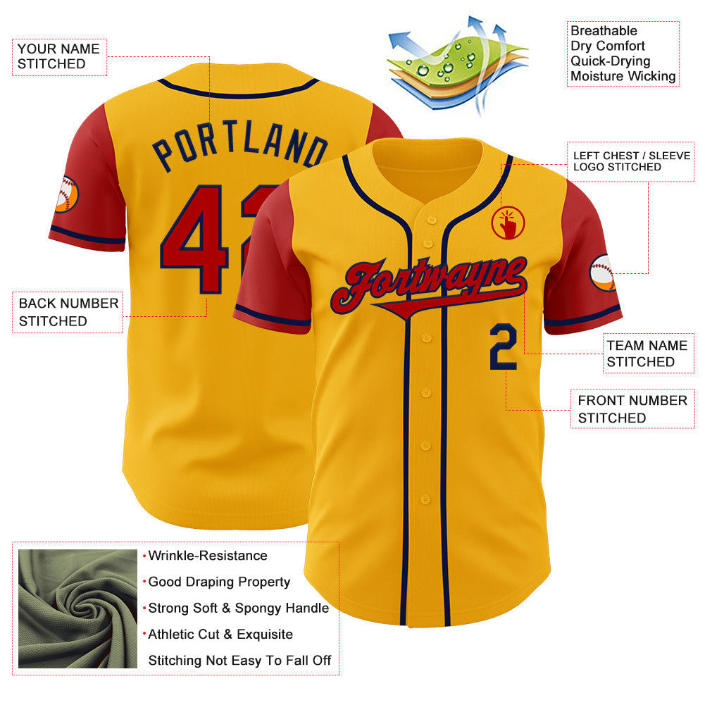 Custom Gold Red-Navy Authentic Two Tone Baseball Jersey - Sky-Custom