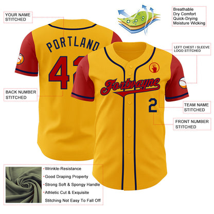 Custom Gold Red-Navy Authentic Two Tone Baseball Jersey - Sky-Custom