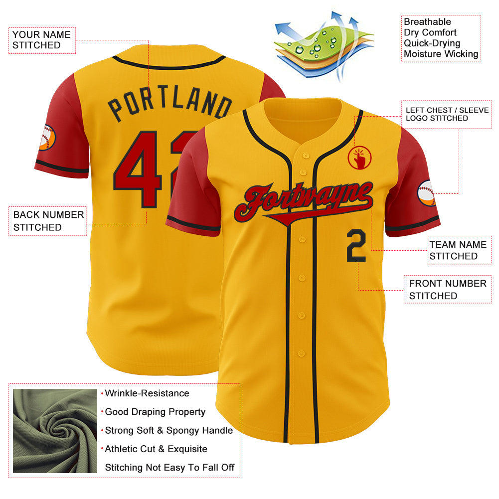 Custom Gold Red-Black Authentic Two Tone Baseball Jersey - Sky-Custom