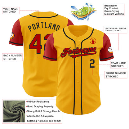 Custom Gold Red-Black Authentic Two Tone Baseball Jersey - Sky-Custom