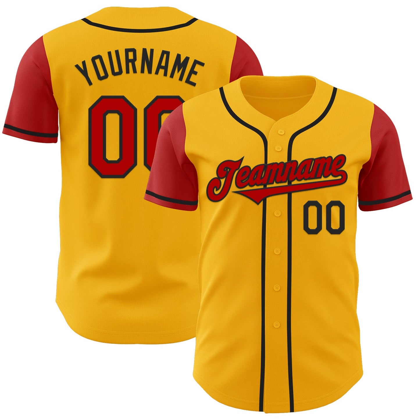 Custom Gold Red-Black Authentic Two Tone Baseball Jersey - Sky-Custom