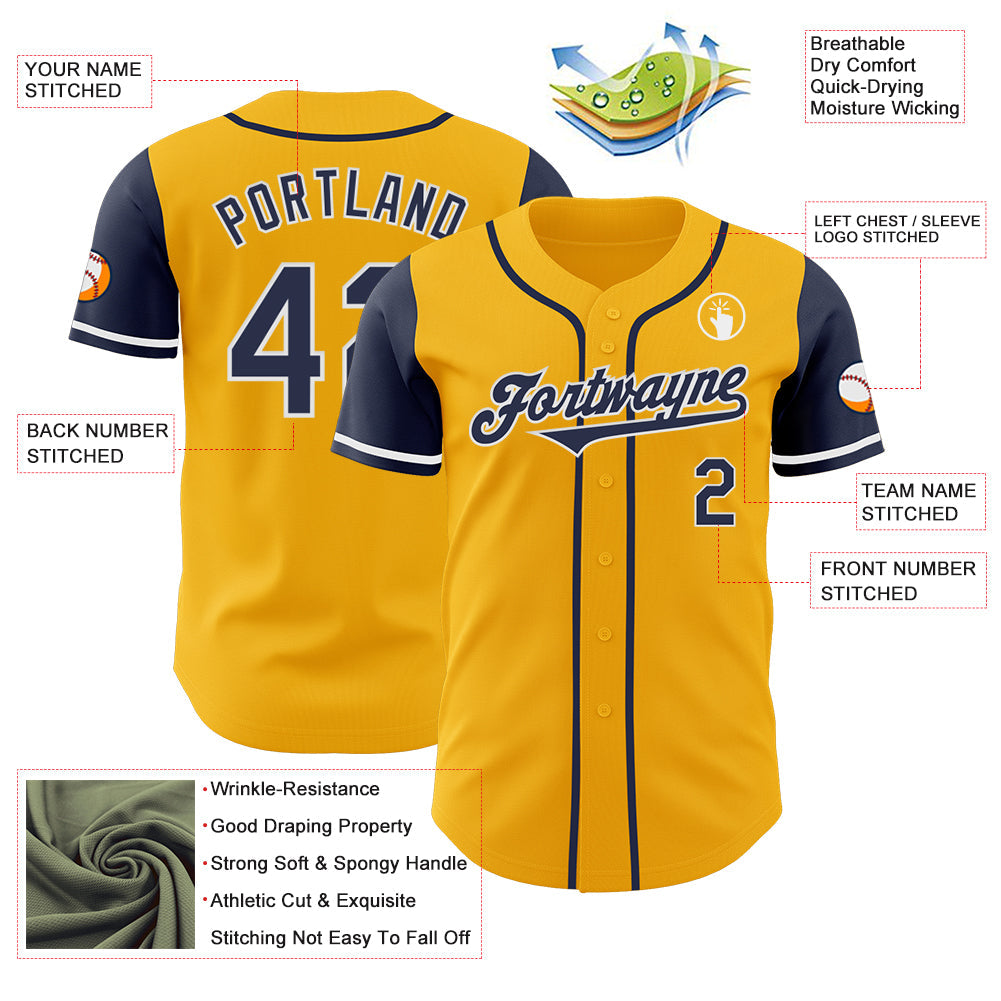 Custom Gold Navy-White Authentic Two Tone Baseball Jersey - Sky-Custom