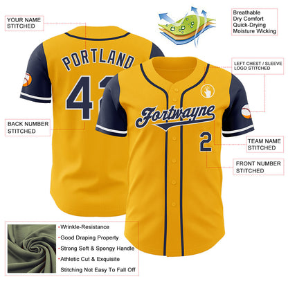 Custom Gold Navy-White Authentic Two Tone Baseball Jersey - Sky-Custom