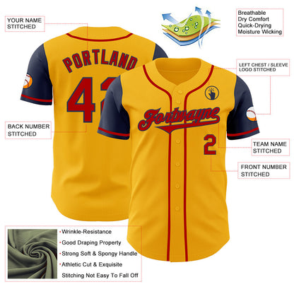 Custom Gold Red-Navy Authentic Two Tone Baseball Jersey - Sky-Custom
