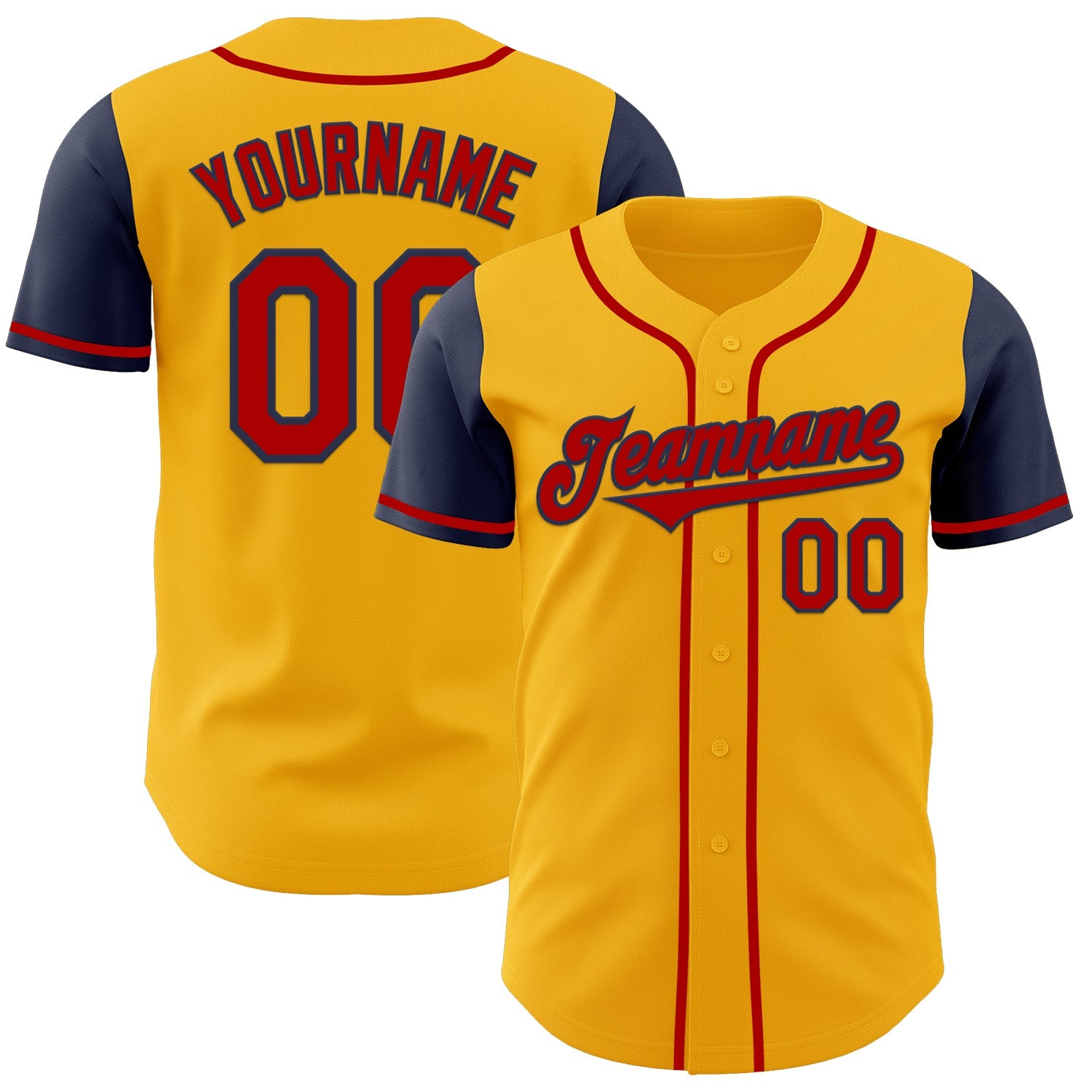 Custom Gold Red-Navy Authentic Two Tone Baseball Jersey - Sky-Custom