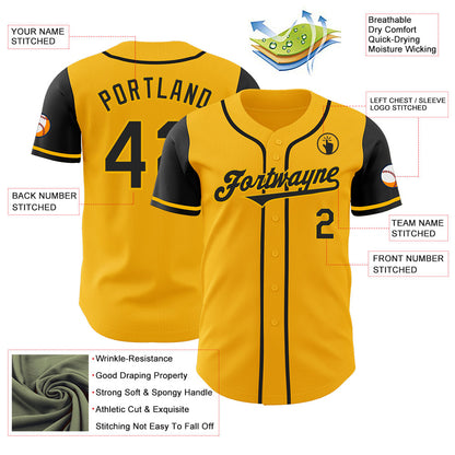 Custom Gold Black Authentic Two Tone Baseball Jersey - Sky-Custom