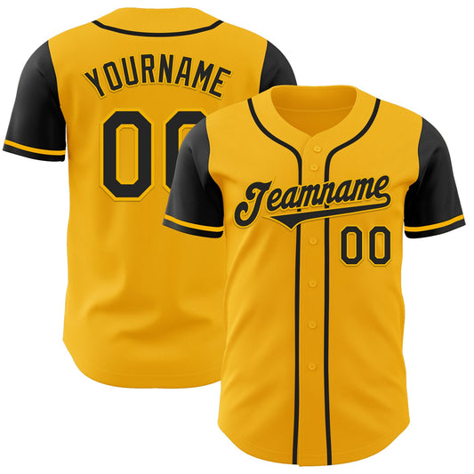 Custom Gold Black Authentic Two Tone Baseball Jersey - Sky-Custom