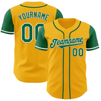 Custom Gold Kelly Green-White Authentic Two Tone Baseball Jersey - Sky-Custom
