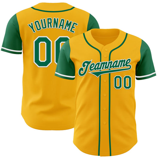 Custom Gold Kelly Green-White Authentic Two Tone Baseball Jersey - Sky-Custom