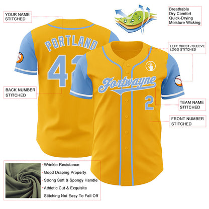 Custom Gold Light Blue-White Authentic Two Tone Baseball Jersey - Sky-Custom