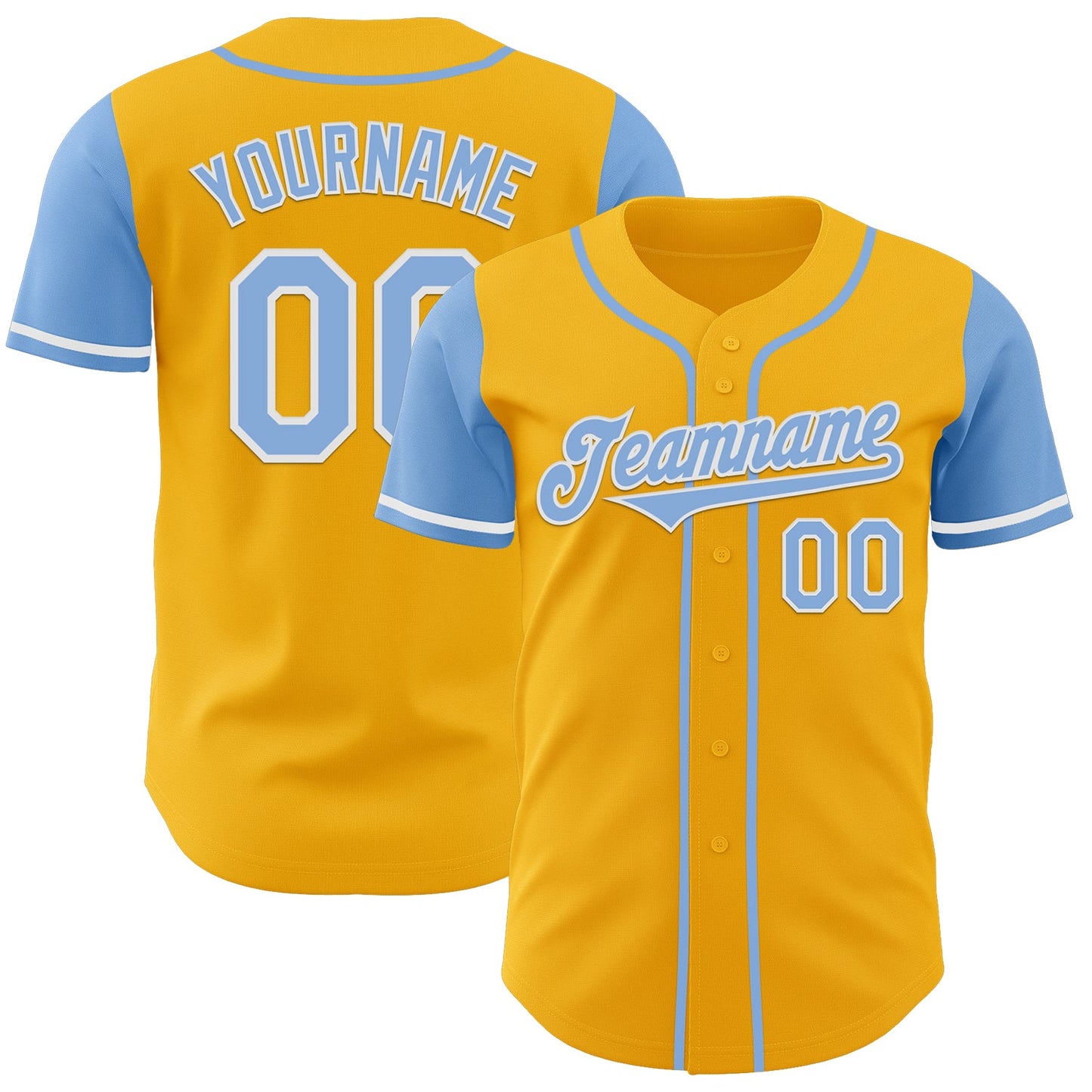 Custom Gold Light Blue-White Authentic Two Tone Baseball Jersey - Sky-Custom