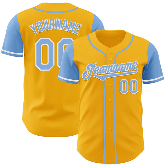 Custom Gold Light Blue-White Authentic Two Tone Baseball Jersey - Sky-Custom