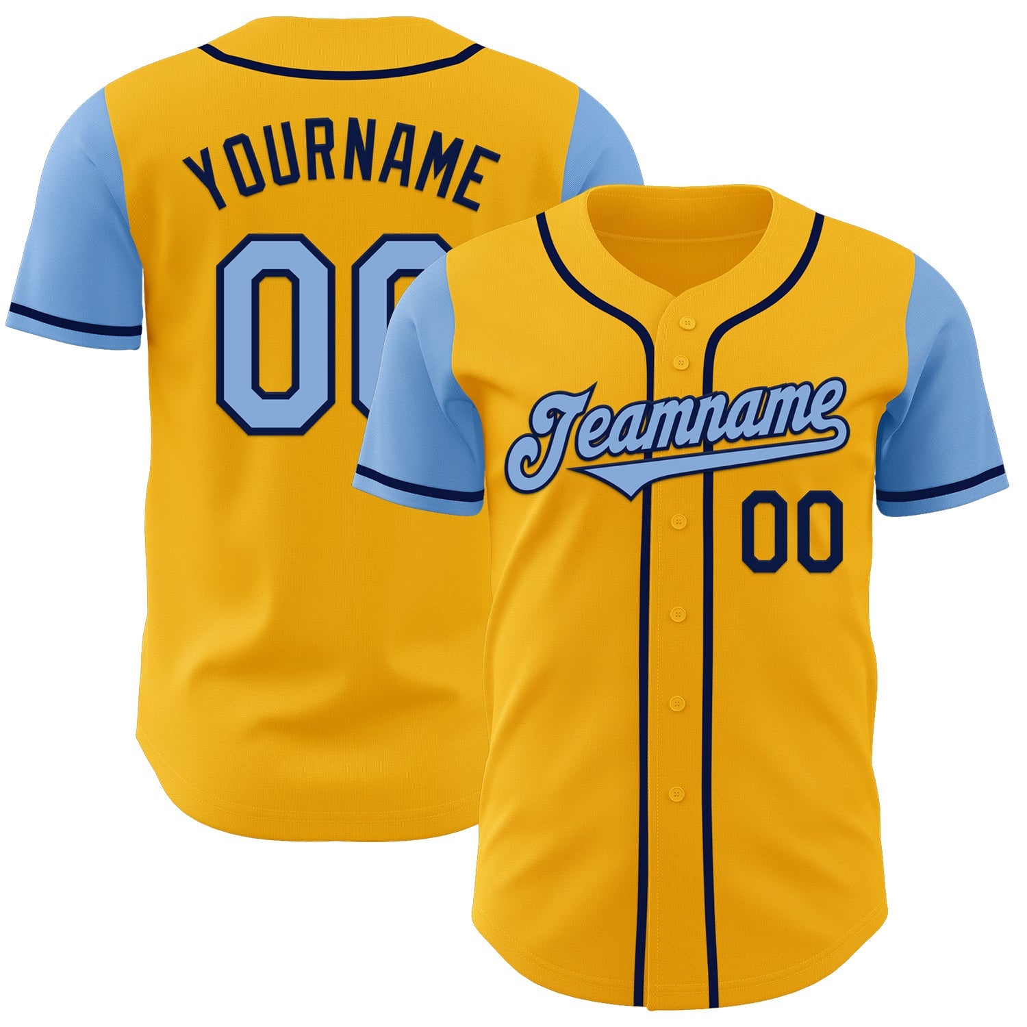 Custom Gold Light Blue-Navy Authentic Two Tone Baseball Jersey - Sky-Custom