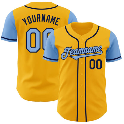 Custom Gold Light Blue-Navy Authentic Two Tone Baseball Jersey - Sky-Custom