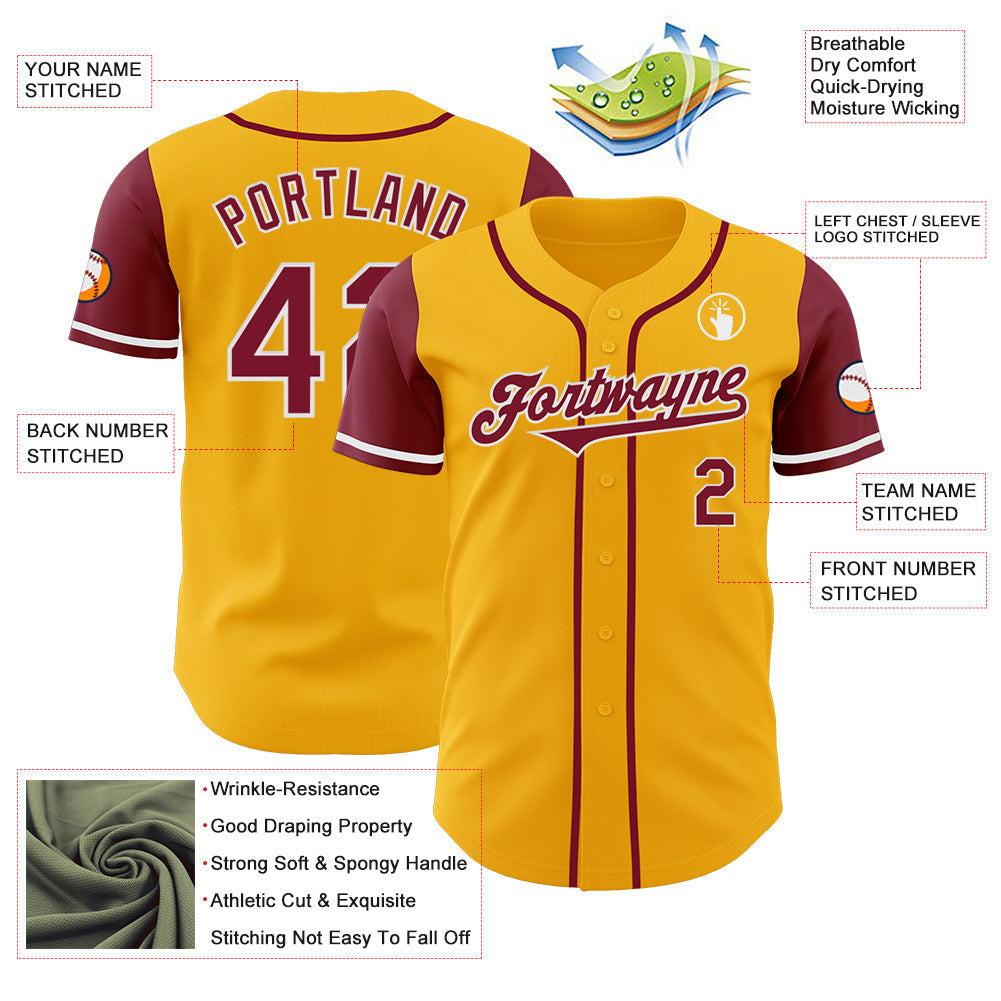Custom Gold Crimson-White Authentic Two Tone Baseball Jersey - Sky-Custom