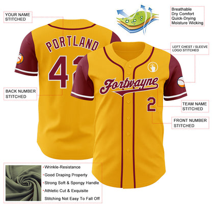 Custom Gold Crimson-White Authentic Two Tone Baseball Jersey - Sky-Custom