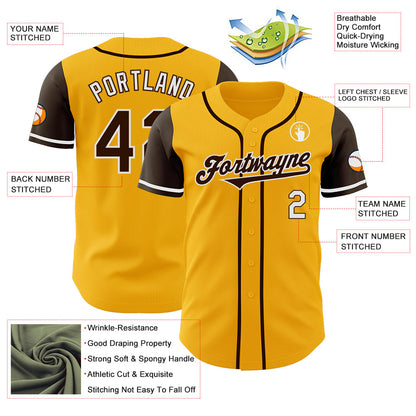 Custom Gold Brown-White Authentic Two Tone Baseball Jersey - Sky-Custom