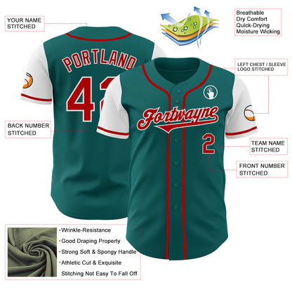 Custom Teal Red-White Authentic Two Tone Baseball Jersey - Sky-Custom
