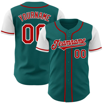 Custom Teal Red-White Authentic Two Tone Baseball Jersey - Sky-Custom