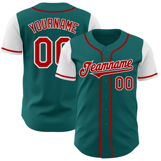 Custom Teal Red-White Authentic Two Tone Baseball Jersey - Sky-Custom