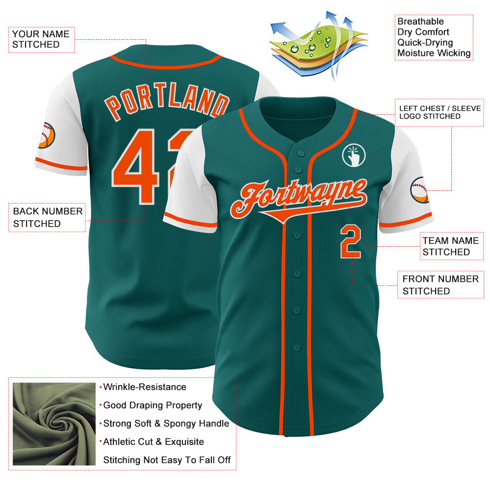 Custom Teal Orange-White Authentic Two Tone Baseball Jersey - Sky-Custom