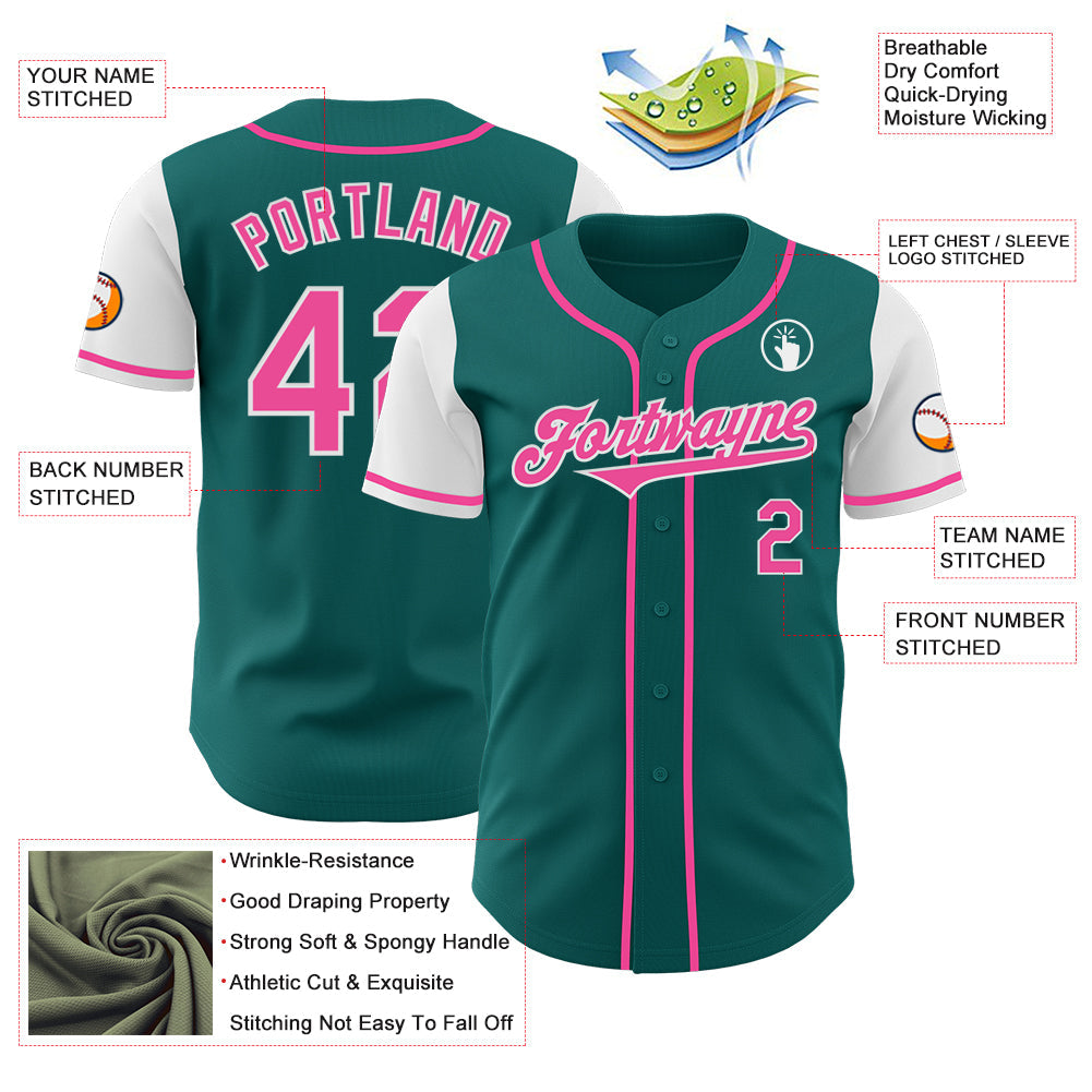 Custom Teal Pink-White Authentic Two Tone Baseball Jersey - Sky-Custom