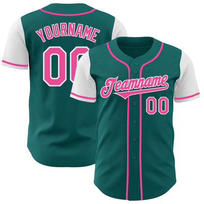 Custom Teal Pink-White Authentic Two Tone Baseball Jersey - Sky-Custom
