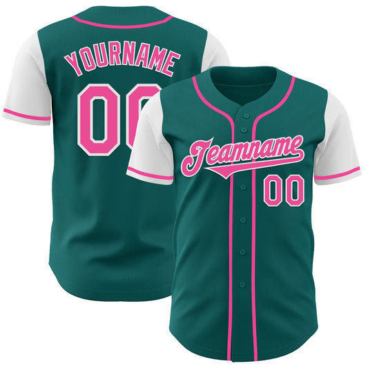 Custom Teal Pink-White Authentic Two Tone Baseball Jersey - Sky-Custom