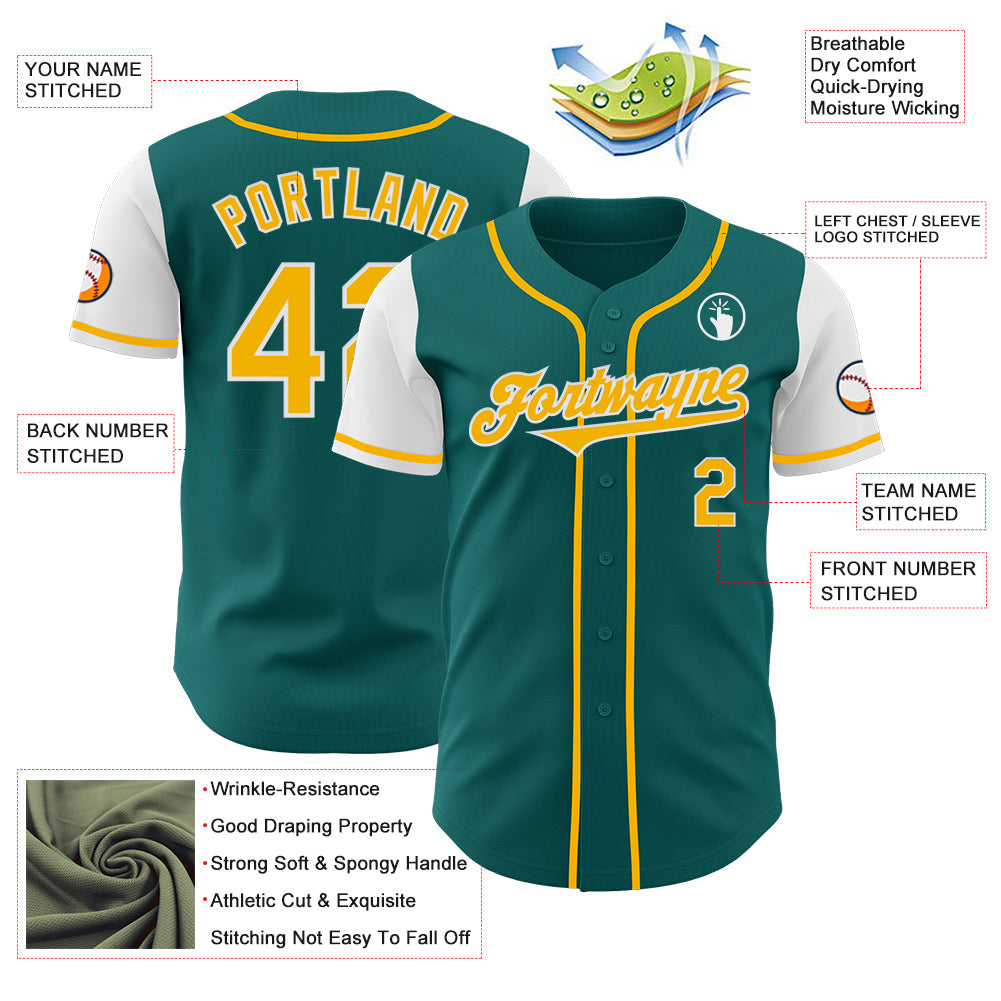 Custom Teal Gold-White Authentic Two Tone Baseball Jersey - Sky-Custom
