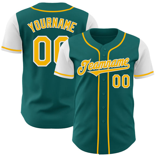 Custom Teal Gold-White Authentic Two Tone Baseball Jersey - Sky-Custom