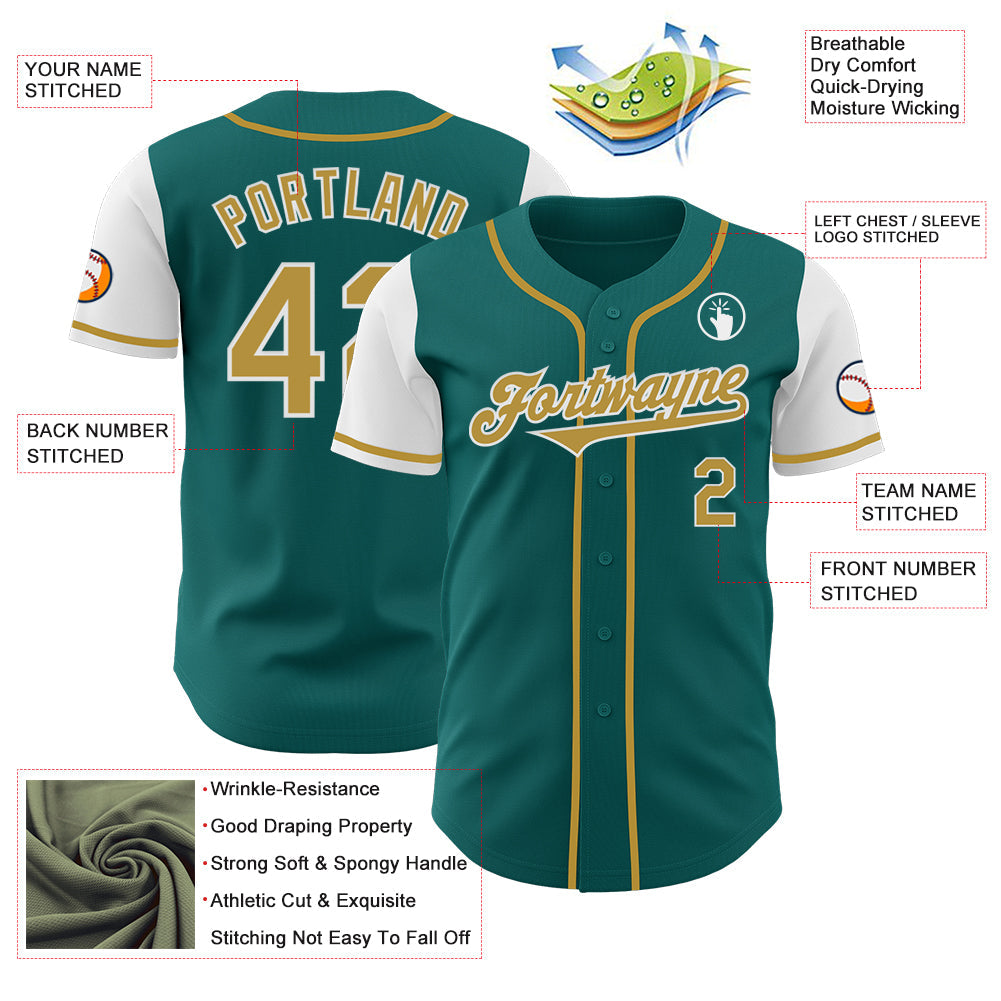 Custom Teal Old Gold-White Authentic Two Tone Baseball Jersey - Sky-Custom