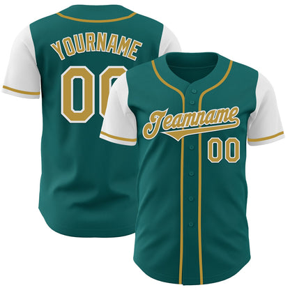 Custom Teal Old Gold-White Authentic Two Tone Baseball Jersey - Sky-Custom